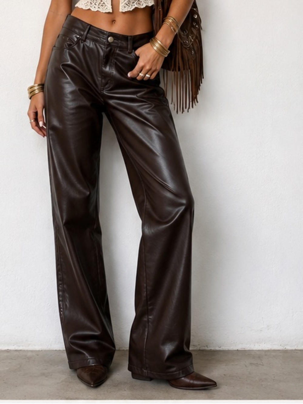 Garage Faux Leather Pants - Dark Brown